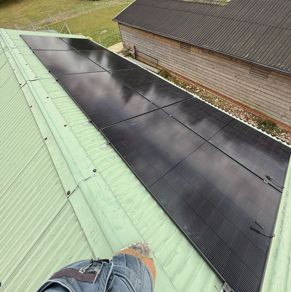 solar panels on corrugated roof in suffolk